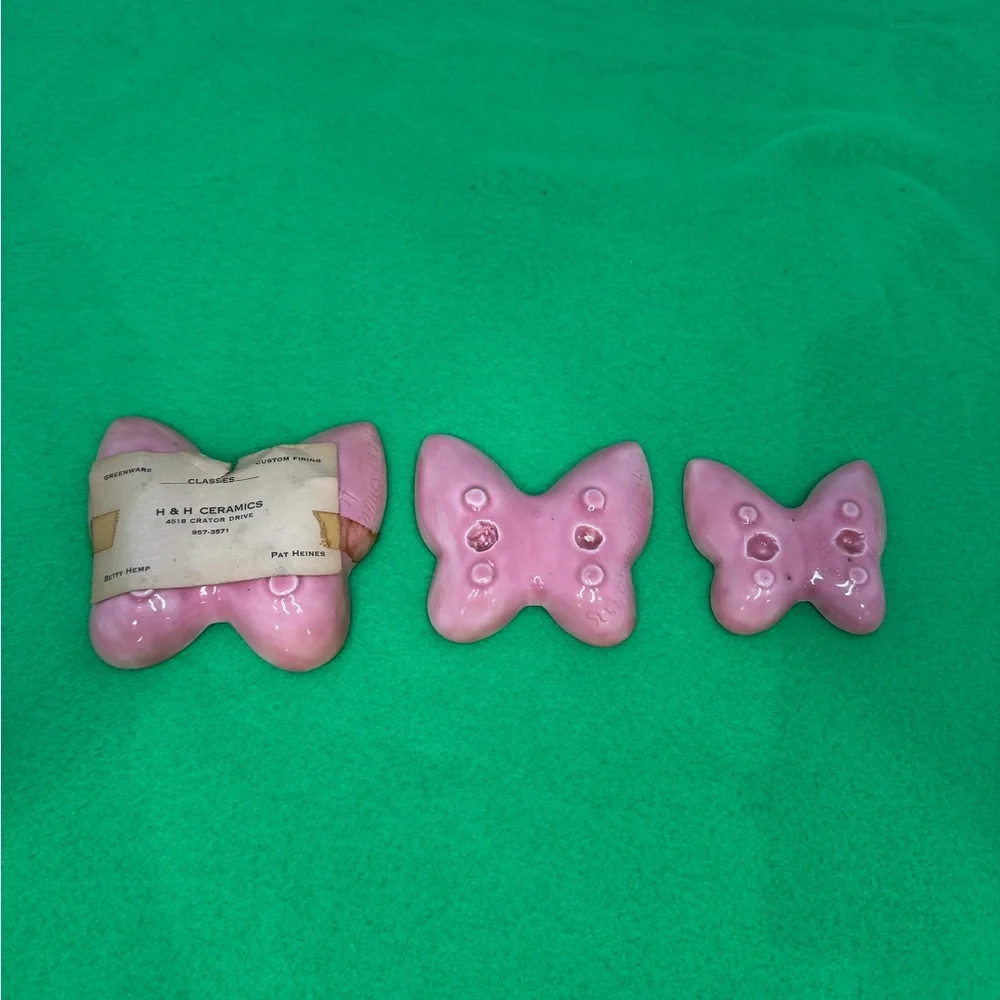 Pink Butterfly Ceramic Trinket Dishes - Set of 3